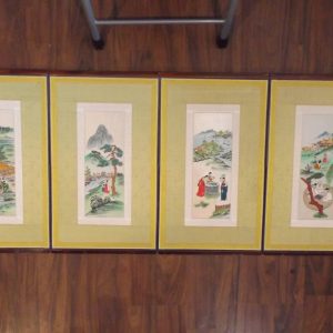 Antique Chinese Japanese Korean Embroidered Silk Table Folding Screen 4 panel